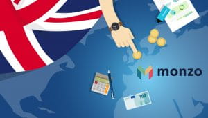 Monzo Logo Next to the British Flag Presenting Money Transactions